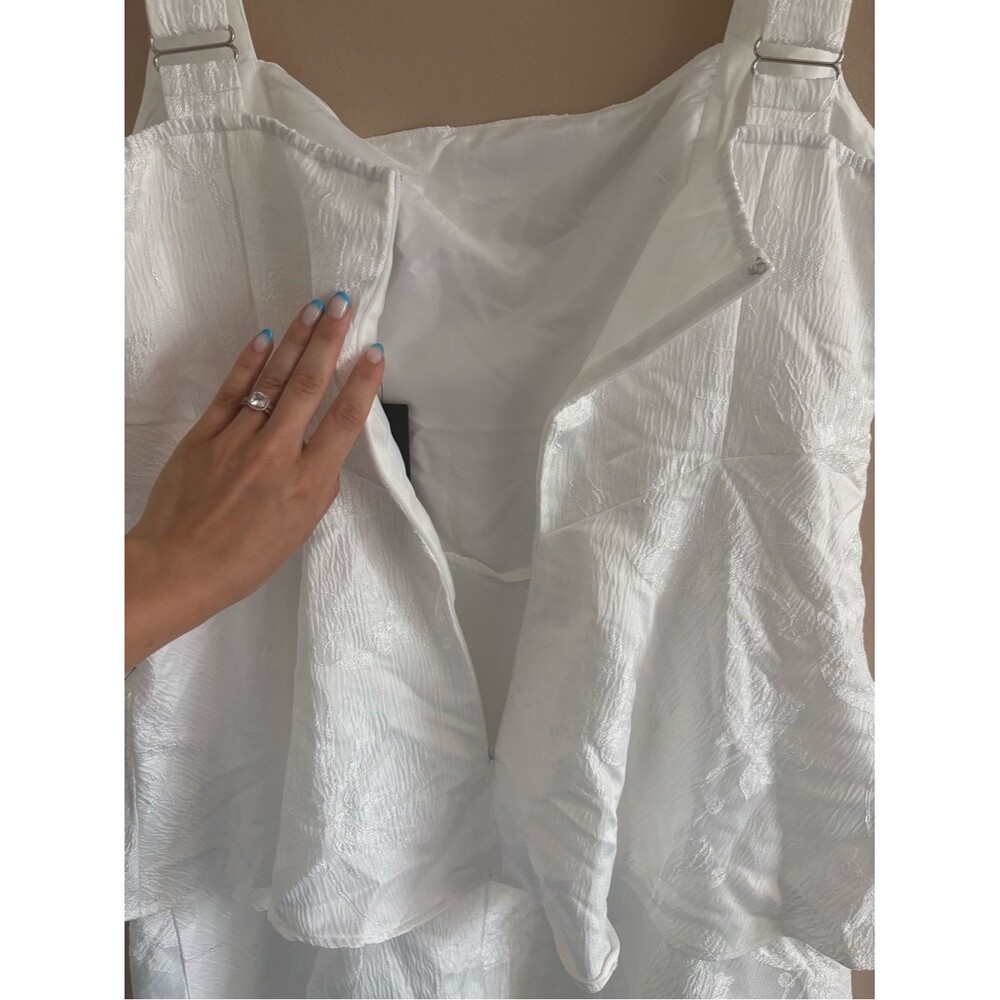 Lulus Elinore White Jacquard Tiered Midi Dress Size XL Feminine Bride Sleeveless - Picture 8 of 9
